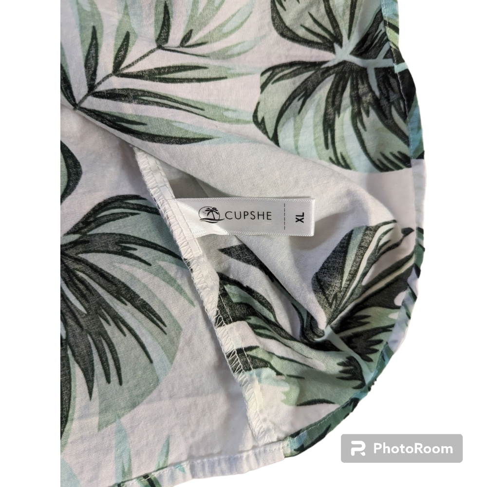 Cupshe Dress Womens Sz XL Green Leaves & Fronds Ruffles One Shoulder 100% Cotton - Picture 9 of 12